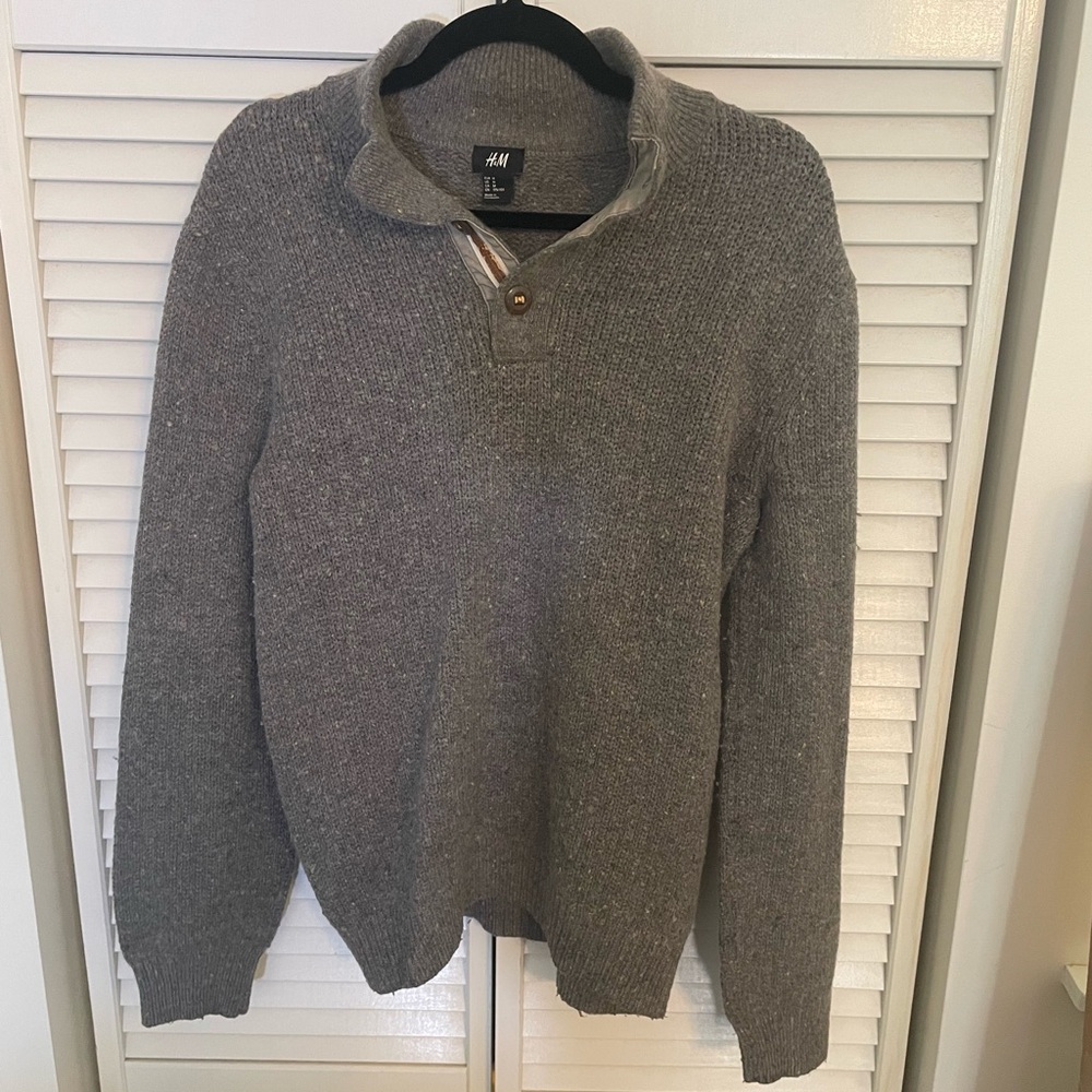 H&M Gray Zip Up Sweater with High Collar